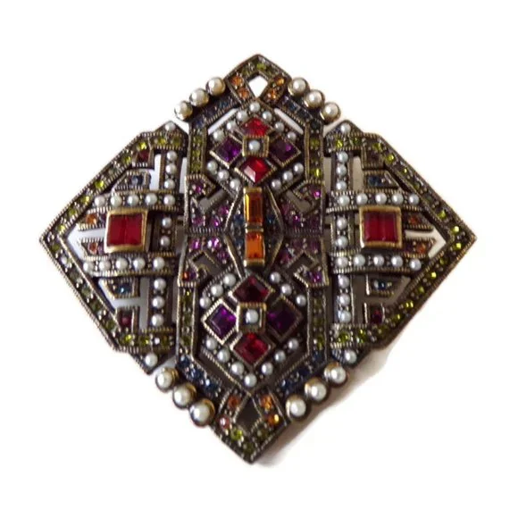Vintage Hedi Daus Art Deco Pendant Brooch Swarovski Crystals Bronze Tone. 2939 - Picture 1 of 5
